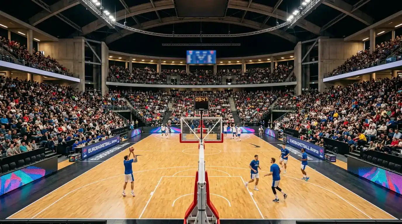 Arena de baloncesto de la Liga Endesa con aficionados durante un partido